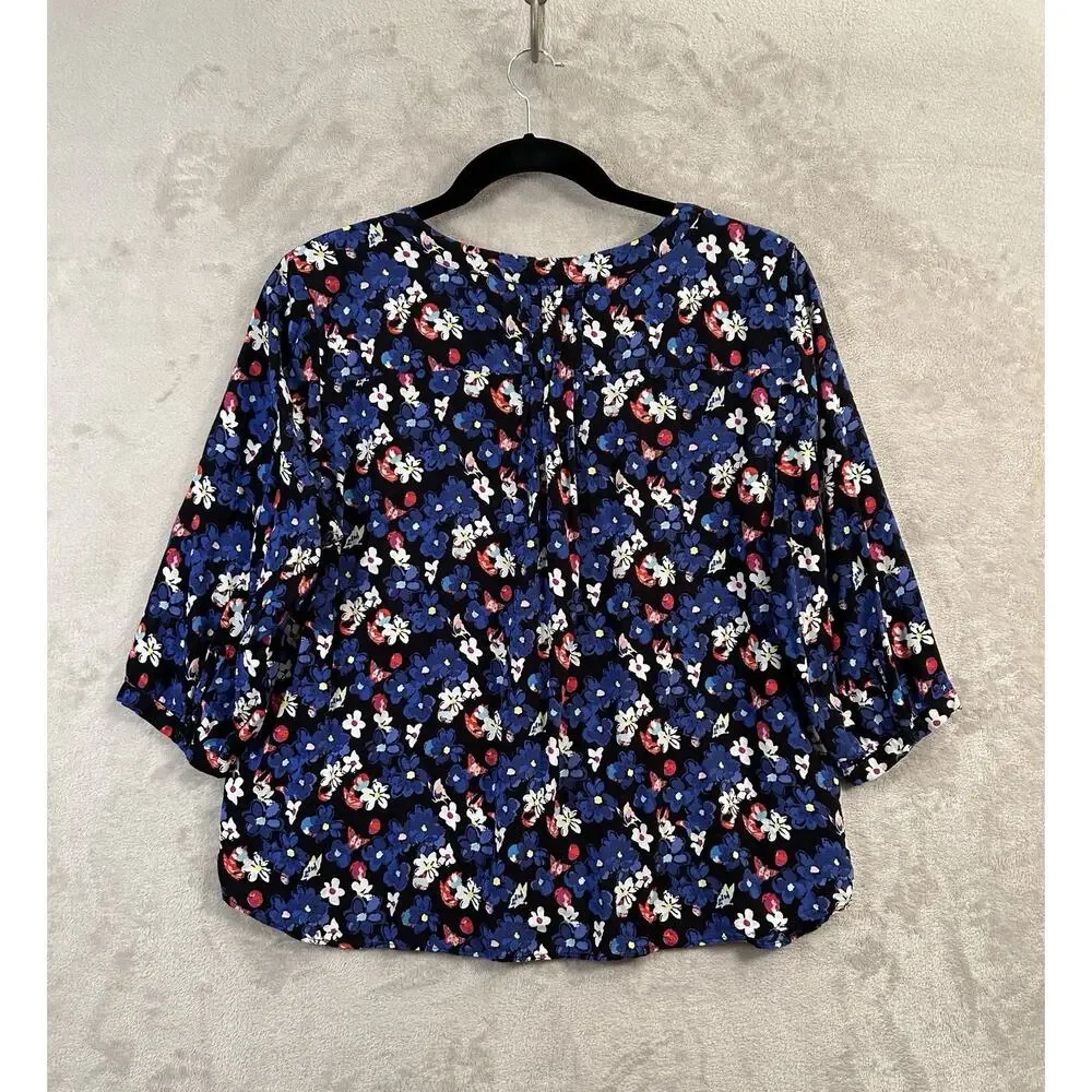 Talbots Petites Butterfly Floral Blouse Size 3XP V-Neck 3/4 Sleeve Cottagecore